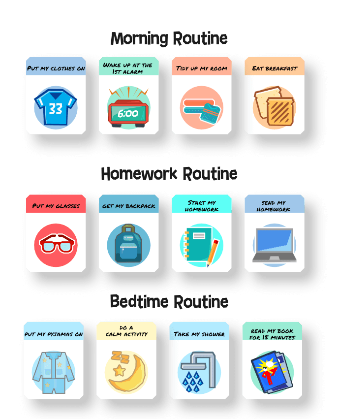 Morning routine cards bedtime homework